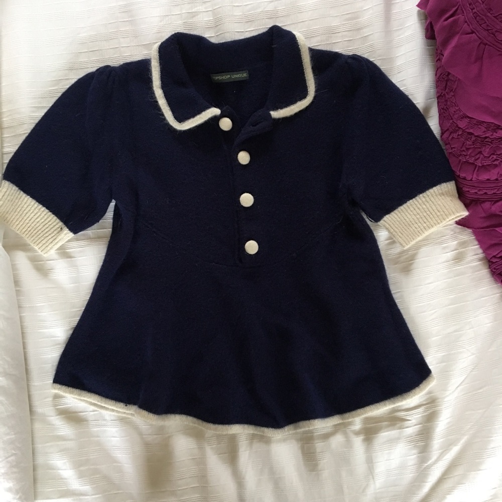 Topshop Unique adorable wool sweater navy w/cream